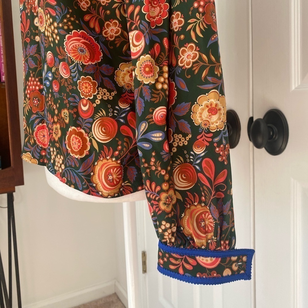 Vintage Silk Floral and Tassel Highneck Blouse - Picture 6 of 11